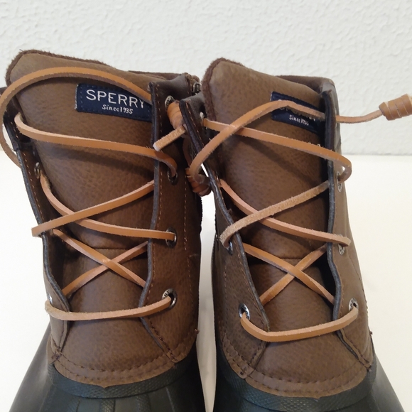Sperry WO's  Tan Faux Leather Rubber Zip Lace Up Waterproof Ankle Boots sz 7.5 - Picture 5 of 13